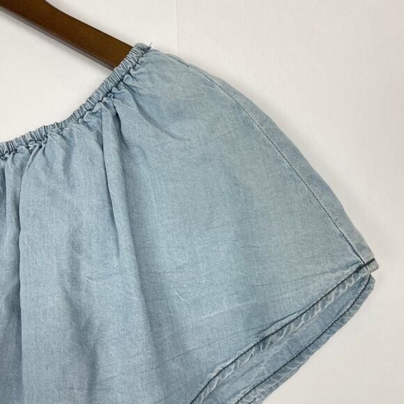 Sanctuary | Stella Flounce Blue Chambray Off the Shoulder Mini Dress - Picture 8 of 11